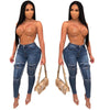 Land of Nostalgia High Waist Women's Skinny Denim Pocket Blue Jeans