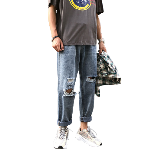 Land of Nostalgia Hip Hop Men's Casual Loose Trousers Straight Pants Denim Jeans