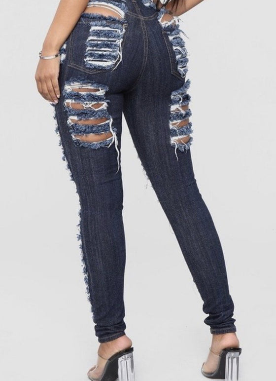 Land of Nostalgia Women's Vintage Sexy Skinny Hole Ripped Pencil Denim Jeans Pants