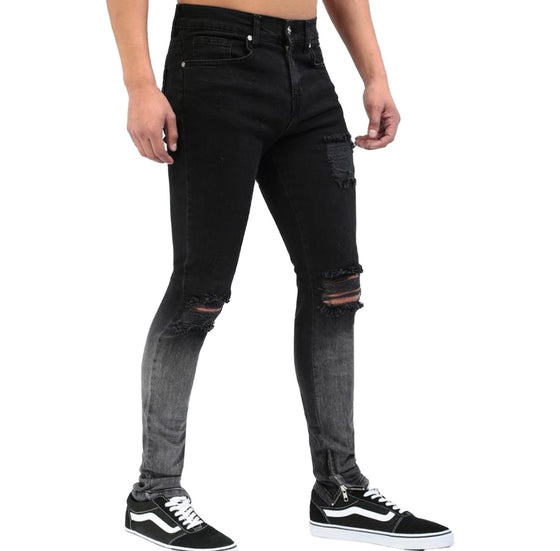Land of Nostalgia Men's Casual Skinny Trousers Gradient Ripped Jeans