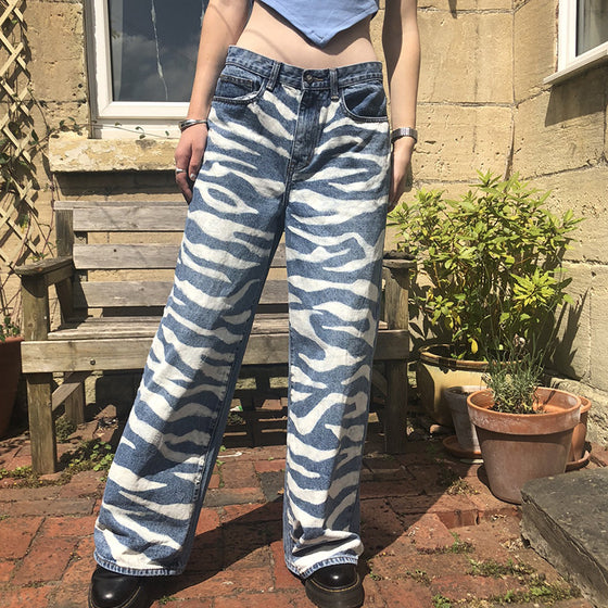 Land of Nostalgia Women's Fashion Straight Casual Print Street Pants Jeans