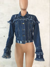 Land of Nostalgia Women's Plus Size Ripped Tassel Jeans Jacket