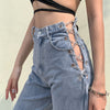 Land of Nostalgia High Waist Hollow Out Chain Straps Slim Fit Trousers Women's Denim Jeans