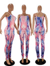 Land of Nostalgia Tie Dye Printed Women's Stacked Pleated Jumpsuit Pants