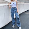 Land of Nostalgia Women's Fashion Loose Casual Straight Pants with Butterfly Print Jeans