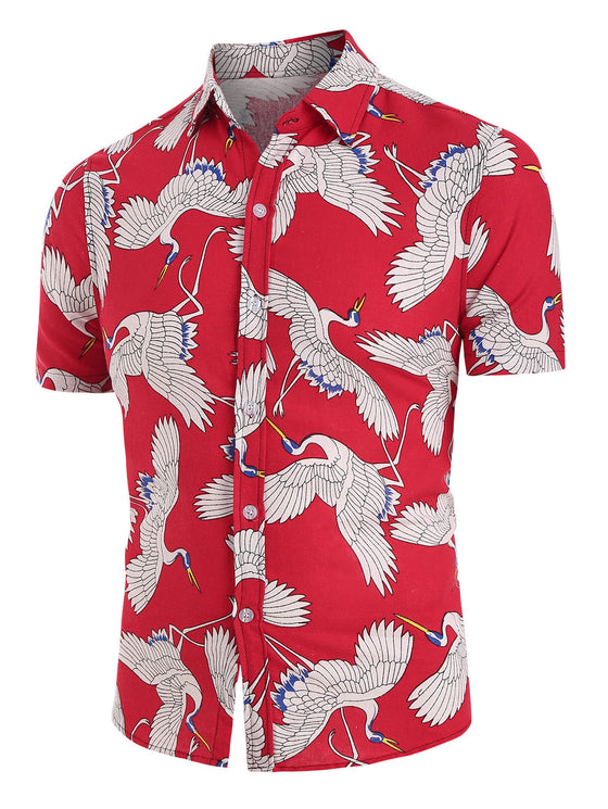 Land of Nostalgia Men's Casual Summer Floral Beach Short Sleeve Shirts Tee