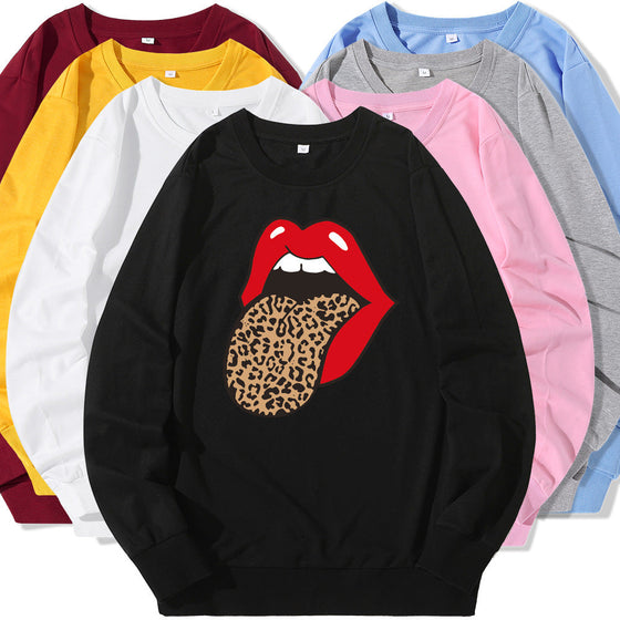 Land of Nostalgia Streetwear O-Neck Red Big Mouth Printed Women's Pullover Sweatshirt (Ready to Ship)