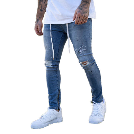 Land of Nostalgia Men's Damage Distressed Denim Trousers Skinny Jeans (Ready to Ship)