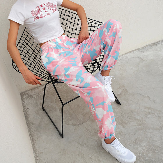 Land of Nostalgia High Waist Elastic Trousers Camouflage Baggy Women's Joggers Sweatpants