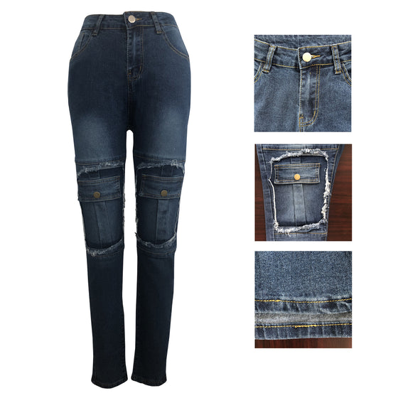 Land of Nostalgia High Waist Women's Skinny Denim Pocket Blue Jeans