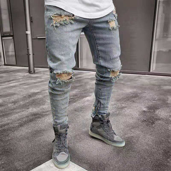 Land of Nostalgia Men's Ripped Trousers Pants Distress Skinny Slim Jeans (Ready to Ship)