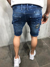 Land of Nostalgia Men's Skinny Straight Patch Pants Blue Jeans Shorts