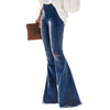 Land of Nostalgia High Waisted Knee Ripped Flare Wide Leg Pants Women's Denim Jeans