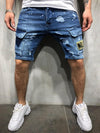 Land of Nostalgia Men's Skinny Straight Patch Pants Blue Jeans Shorts