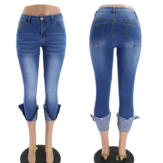 Land of Nostalgia Women's Blue Skinny Slim Fit Long Stretch Denim Zipper Pants Jeans
