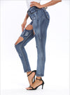 Land of Nostalgia Women's Fashion Skinny Denim Blue Damage Ripped Pants Jeans (Ready to Ship)