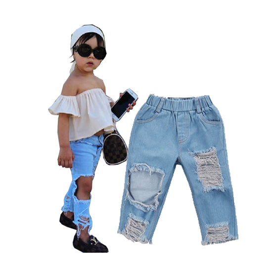 Land of Nostalgia Kids Girls Stretch Ripped Cotton Denim Jeans (2-8T)