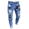 Land of Nostalgia Men's Patchwork Skinny Ripped Jeans with CJB Design