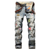 Land of Nostalgia Straight Motorcycle Men's Holes Pants Skinny Ripped Jeans