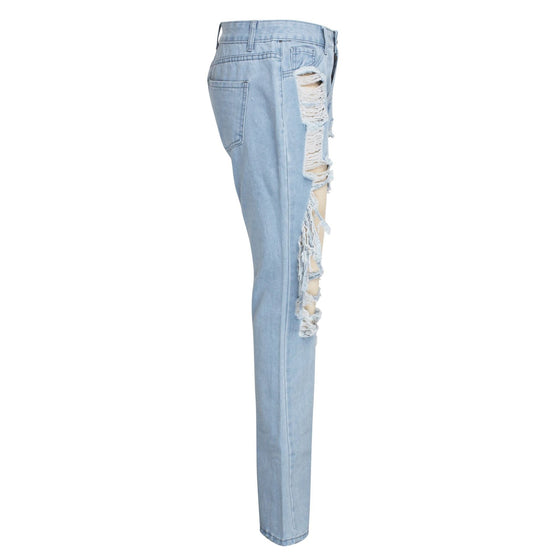 Land of Nostalgia High Waist Sexy Flare Ripped Pants Women's Distressed Hole Denim Jeans