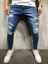 Land of Nostalgia Men’s Distressed Skinny Jeans with White Side Stripes and Zippered Ankles (Ready to Ship)