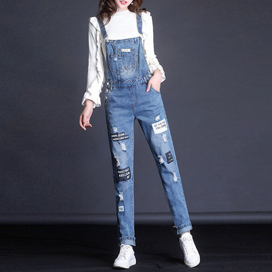 Land of Nostalgia Overalls Ripped Patches Loose Trousers Women's Skinny Jeans