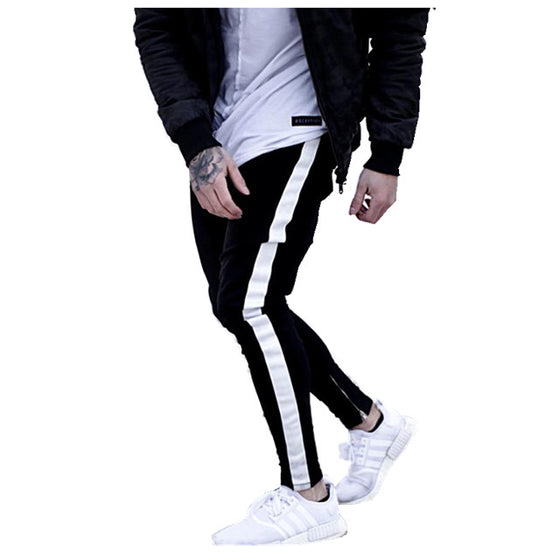 Land of Nostalgia Black Elevate Your Consciousness Skinny Jeans with White Side Stripe