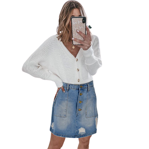Land of Nostalgia Women's A-line Casual Summer Jeans Skirt with Pockets