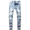 Land of Nostalgia Men's Breathable Distressed Slim Fit Embroidered Bleached Jeans