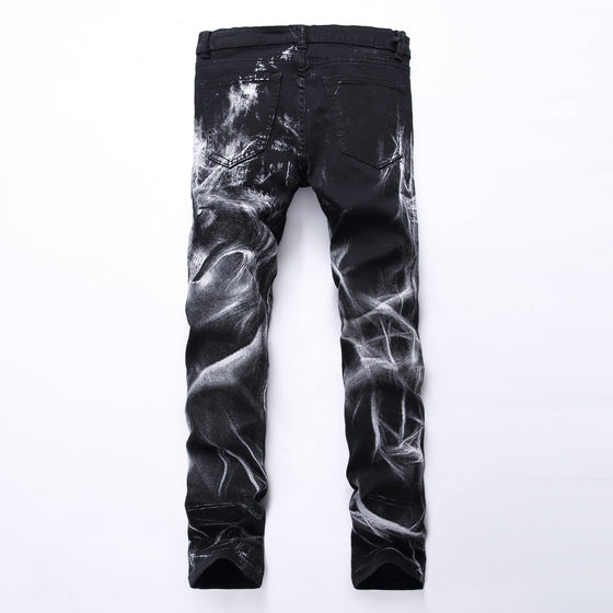 Land of Nostalgia Men's Print Pattern Denim Trousers Pants Black Jeans (Ready to Ship)