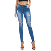 Land of Nostalgia Skinny Blue Denim Ripped Jeans for Women