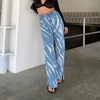 Land of Nostalgia Women's High Waist Straight Pants with Print Streetwear Jeans