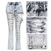 Land of Nostalgia Women's Fashion Destroyed Skinny Hole Hollow Out Ripped Denim Jeans