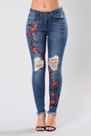 Land of Nostalgia Slim Trousers Ripped Pants Skinny Women's Embroidery Jeans