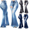 Land of Nostalgia High Waist Distressed Flare Trousers Women's Tassel Hole Denim Jeans