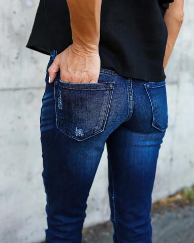 Land of Nostalgia Women's Skinny Ripped Holes Long Trousers Slim Denim Jeans Pants
