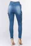 Land of Nostalgia High Waist Skinny Cargo Denim Pants with Side Pocket Women's Jeans