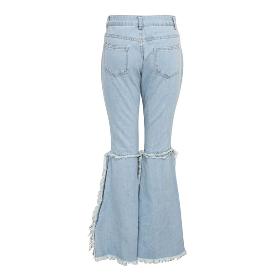Land of Nostalgia High Waist Sexy Bell Bottom Women's Ripped Denim Flare Pants Trousers Jeans