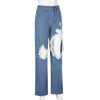 Land of Nostalgia High Waist Distressed Long Pants Women's Casual Denim Jeans Pants