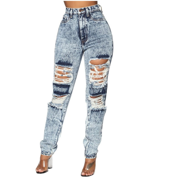 Land of Nostalgia Plus Size Women's Trousers Hole Denim Ripped Jeans