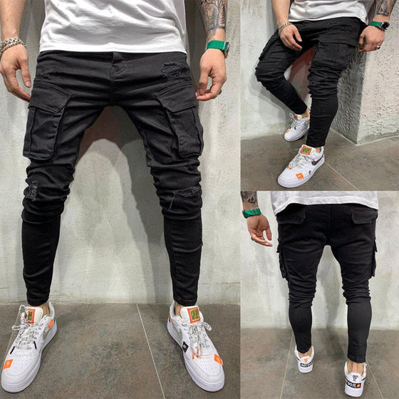 Land of Nostalgia Men's Fashion Hip Hop Cargo Pants with Side Pockets Trousers Jeans (Ready to Ship)