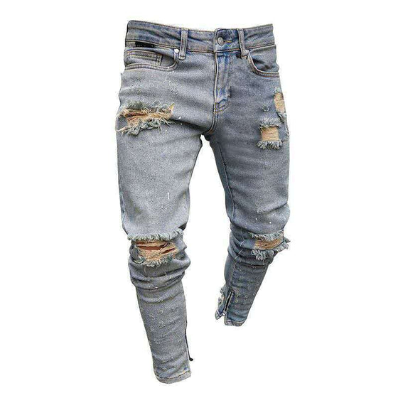 Land of Nostalgia Men's Ripped Trousers Pants Distress Skinny Slim Jeans