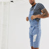 Land of Nostalgia Men's Fashion Blue Ripped Casual Jumpsuit Denim Jeans Pants Shorts