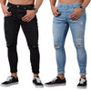 Land of Nostalgia Men's Super Skinny Ripped Pants Slim Distress Stretch Jeans with Hole