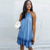 Land of Nostalgia Women's Halter Ruffles Denim Mini Dress (Ready to Ship)