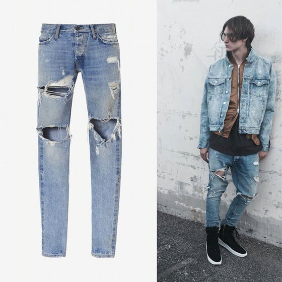 Land of Nostalgia Men's Skinny Trousers Denim Pants Straight Jeans