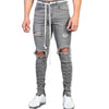 Land of Nostalgia Damage With Hole Side Stripe Ripped Gray Trousers Skinny Jeans Men