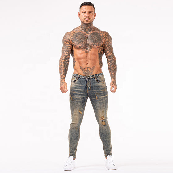 Land of Nostalgia Men's Skinny Ripped Stretchy Denim Jeans Pants