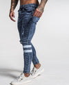 Land of Nostalgia Men's Distressed Skinny Jeans with Reflective Stripes (Ready to Ship)