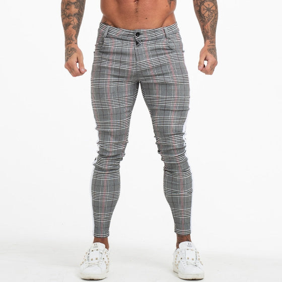 Land of Nostalgia Men's Plaid Skinny-Fit Pants with Side Stripe (Ready to Ship)